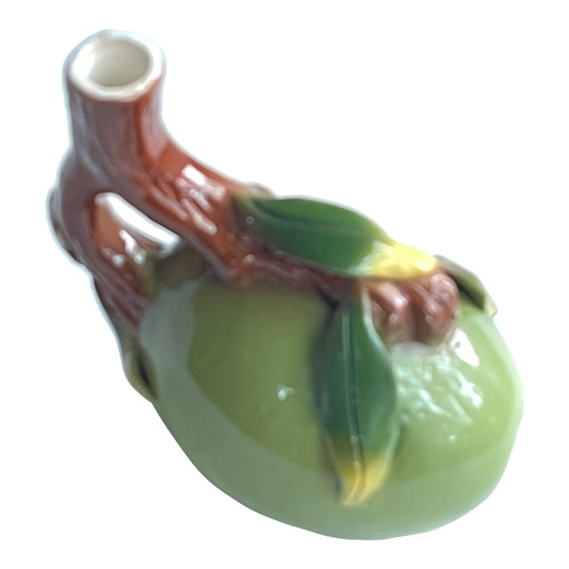 Vintage Italian Olive Shaped Olive Oil Decanter With Stem and Leaves For Sale