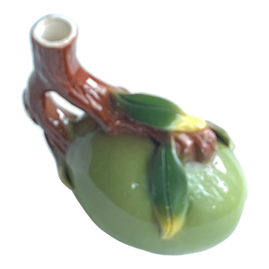 Vintage Italian Olive Shaped Olive Oil Decanter With Stem and Leaves