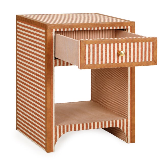 Boho Chic Kora Terracotta Cotton Jute Striped Nightstand For Sale - Image 3 of 7