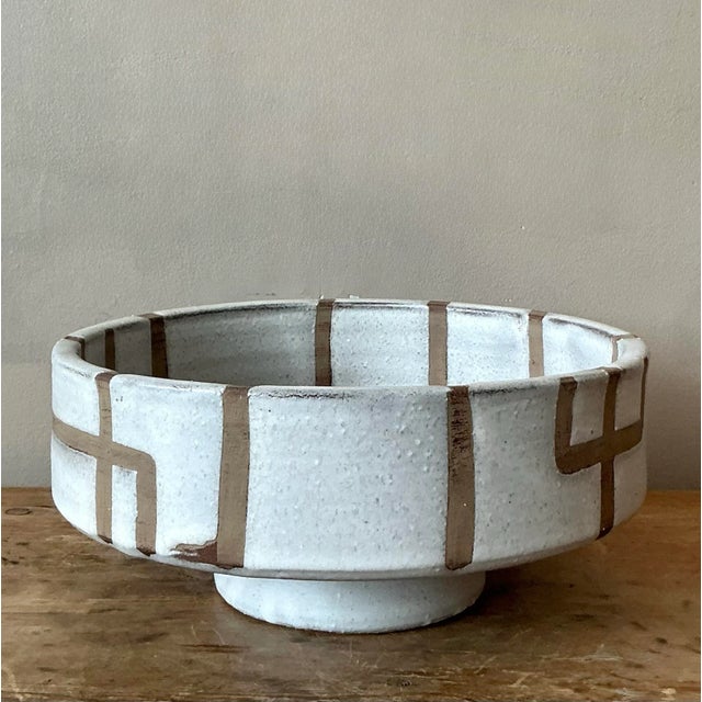 Early 21st Century Vintage Boho Glazed Ceramic Intersection Bowl For Sale - Image 5 of 8