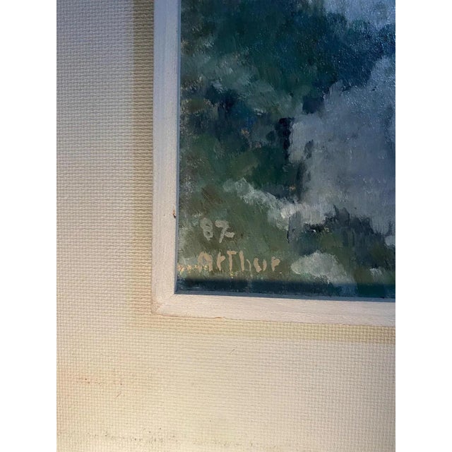 1980s Edouard Arthur, Landscape, Oil on Wood, 1987 For Sale - Image 5 of 8
