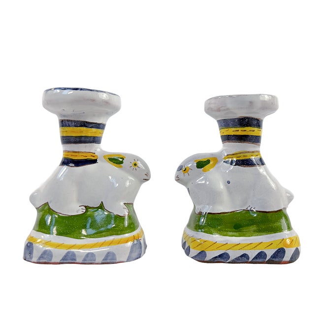 Ceramic Vintage "Faiança Portuguesa" Rabbit Candle Holders - A Pair For Sale - Image 7 of 10