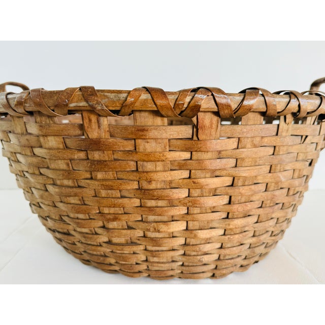 Vintage Country Farmhouse Oak Splint Large Round Gathering Basket ...