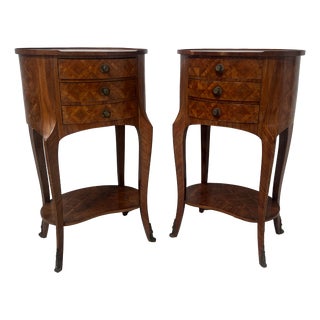 Small 20th Century Kidney-Shaped Chests of Drawers in Marquetry Veneer, Set of 2 For Sale
