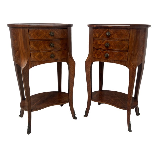 Small 20th Century Kidney-Shaped Chests of Drawers in Marquetry Veneer, Set of 2 For Sale