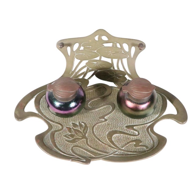 Metal Art Nouveau Vienesse Geschutzt Ink Well C 1900's For Sale - Image 7 of 17