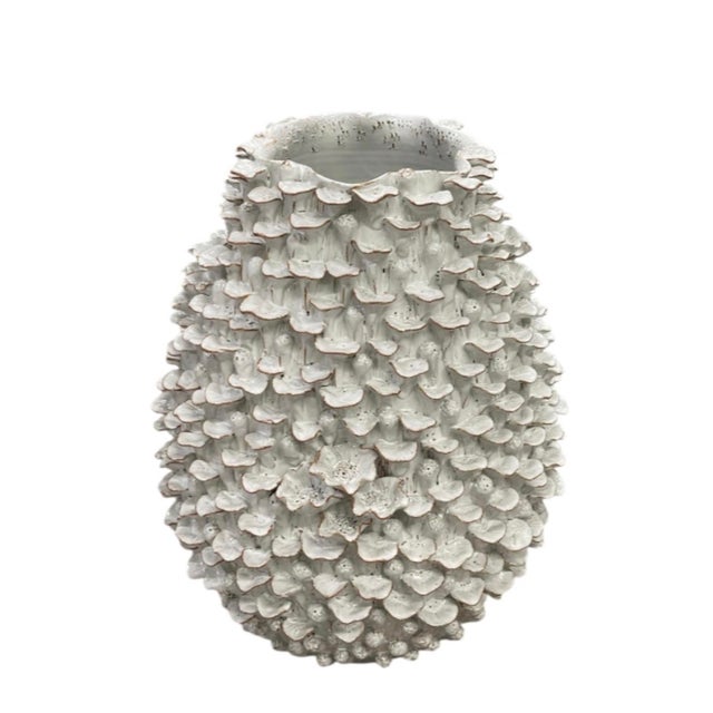 2000 - 2009 Vintage Italian Hand-Crafted White Ceramic Petal Texture Statement Vase For Sale - Image 5 of 12