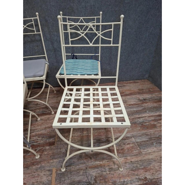 Vintage Wrought Iron Garden Chairs with Cushions, Set of 4 For Sale - Image 4 of 9