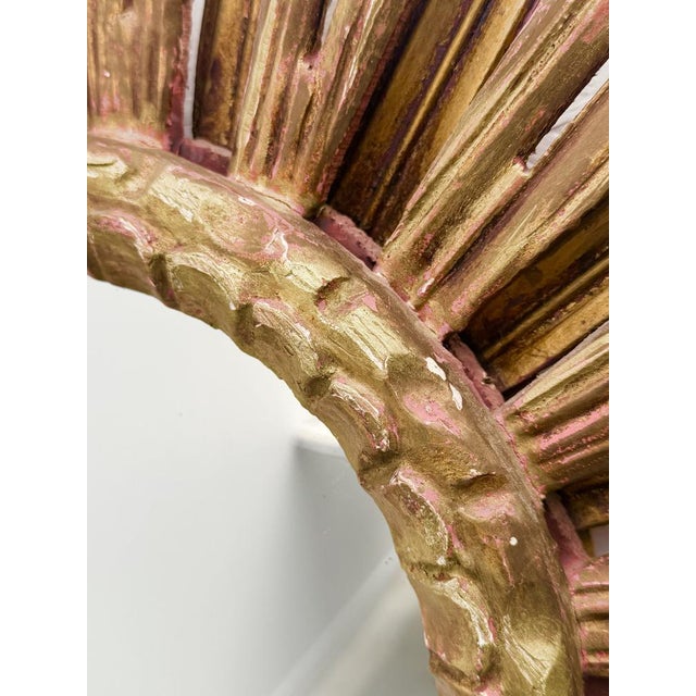 Large Sunburst Mirror in Gilded Wood, 1960 For Sale - Image 4 of 6