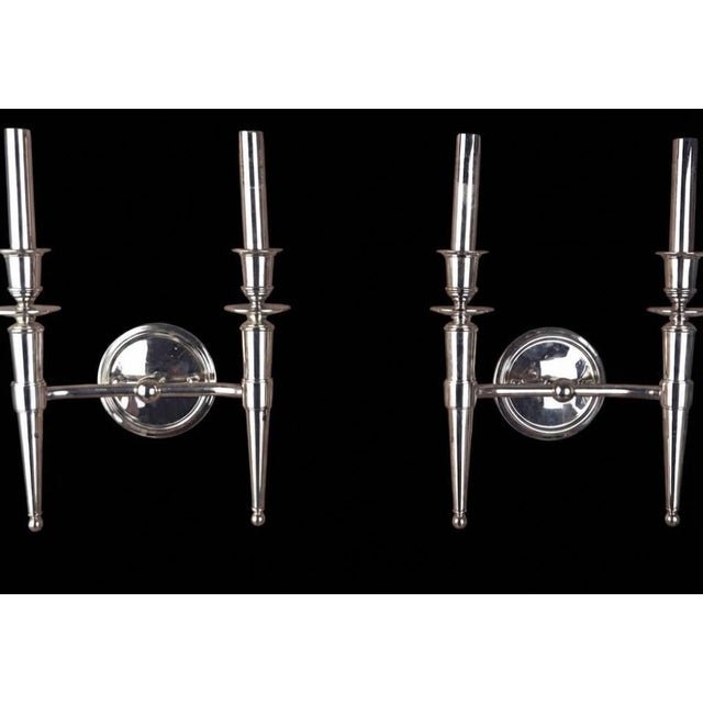 Silver Hudson Valley Abington Polished Nickel Double Candle Wall Sconces - Pair For Sale - Image 8 of 8