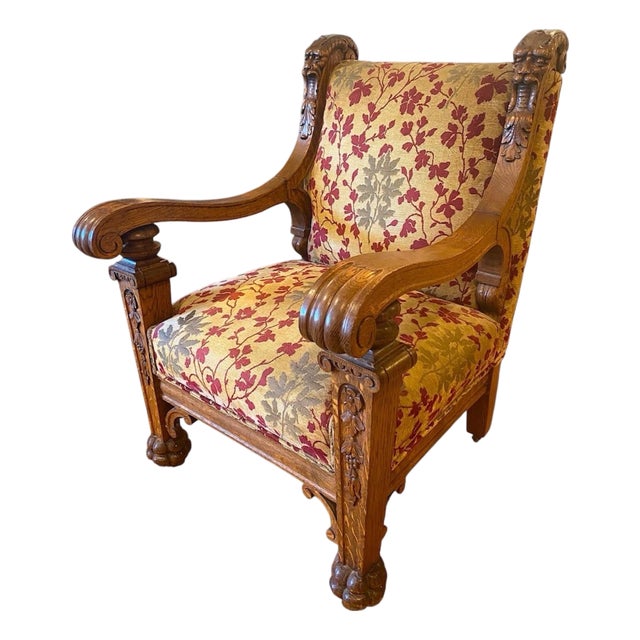 Early 19th Century Renaissance Revival Hand Carved Wooden Lions Head Chair For Sale