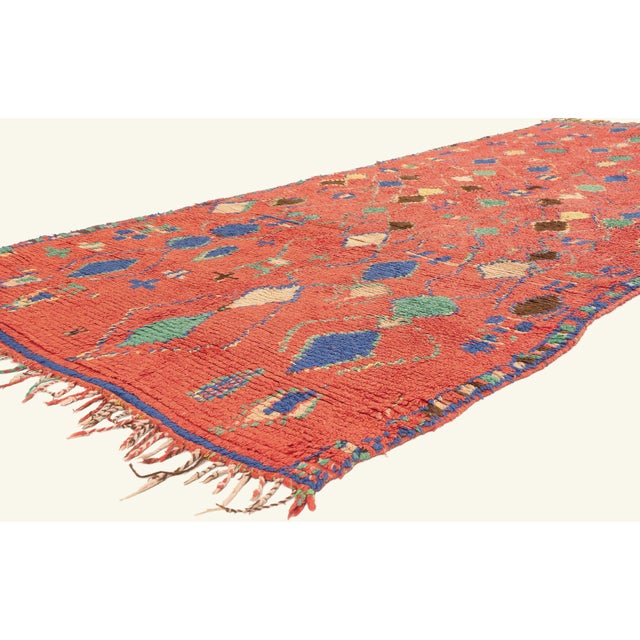 22065 Vintage Azilal Moroccan Rug, 04'04 x 10'00. The Guardian's Lattice: A Vintage Azilal Moroccan Masterpiece of...