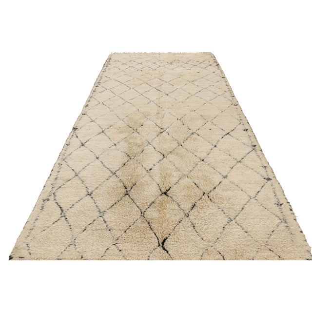 1950s Vintage Moroccan Rug in Beige and Black Diamond Patterns, From Rug & Kilim For Sale - Image 5 of 8