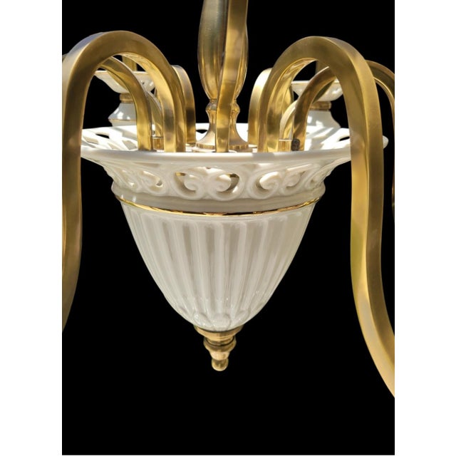 Lenox Vintage Lenox Porcelain Brass Large 6 Light Traditional Chandelier For Sale - Image 4 of 14
