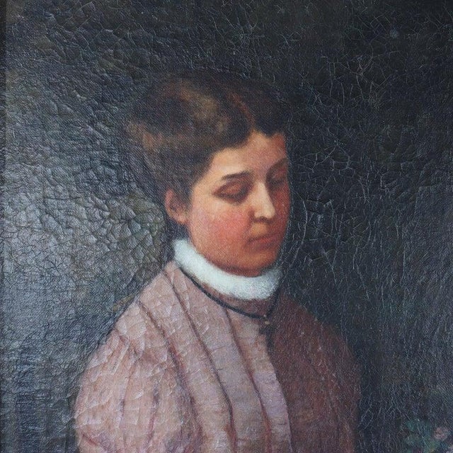 Antique Oil On Canvas Portrait Of A Maiden With Newcomb Macklin Frame attr Signed By R. Grant C1890 Measures - 26 1/2" x...