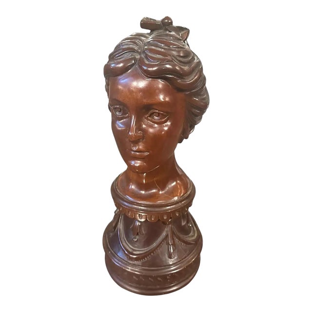 1900s A Sicilian Art Nouveau Wood Sculpture of a Bust of a Young Woman For Sale