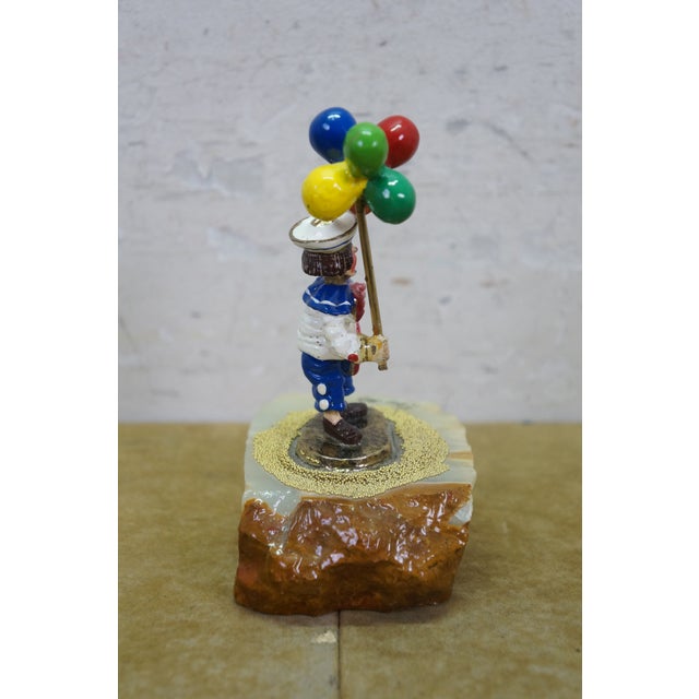 White 1984 Ron Lee Signed 24k Gold Balloon Sailor Clown Sculpture Onyx 4" For Sale - Image 8 of 14