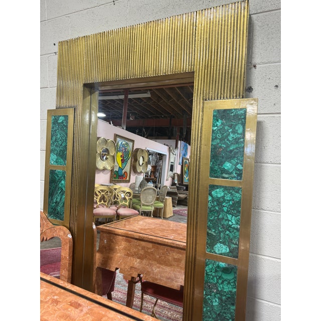 Contemporary Mr Brown London Brass & Malachite Mirror For Sale - Image 3 of 8