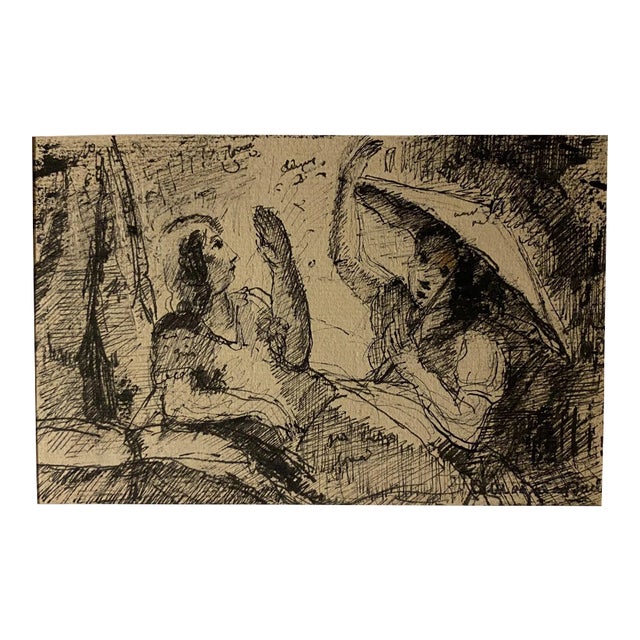 Mogniat-Duclos Bertrand, Figures, Pen on Paper, 1950 For Sale