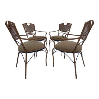 Late 20th Century Pencil Reed Iron Dining Chairs After McGuire - Set of 4 For Sale