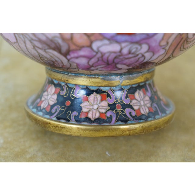 Chinese Brass Cloisonne Enamel Chrysanthemum Bud Vase on Stand 8" For Sale - Image 9 of 13