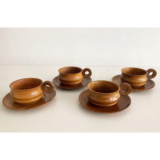 Mid-Century Modern Vintage Teak Set of Cups, 1970s, Set of 8 For Sale - Image 3 of 10