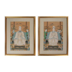 Pair of Large Midcentury Qing Style Chinese Ancestral Portraits Newly Framed and Matted