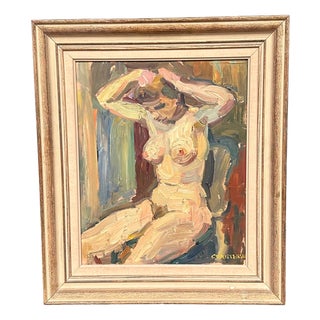 Gunnar Christenson, Nude Figurative Composition, 1950s, Oil Painting on Panel, Framed For Sale