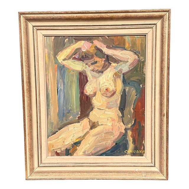 Gunnar Christenson, Nude Figurative Composition, 1950s, Oil Painting on Panel, Framed For Sale