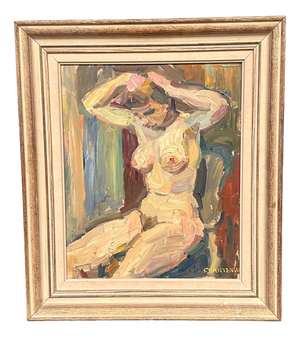 Gunnar Christenson, Nude Figurative Composition, 1950s, Oil Painting on Panel, Framed