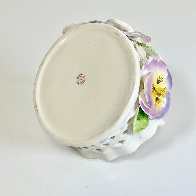 1980s Vintage Coastal Knife-Cut Ceramic Pansy Candy Dish With Handle For Sale - Image 12 of 12