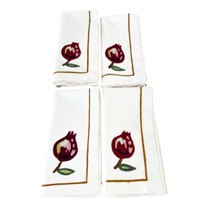 Vintage Crewel Embroidered Fig Dinner Napkins-Set of 4