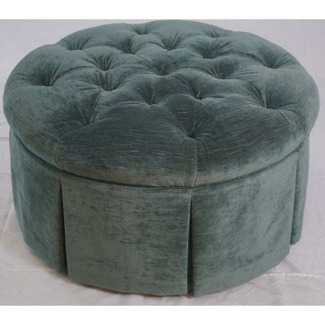 2010s Jonas Ny Upholstery Tufted Ottoman With Pleated Skirt For Sale - Image 5 of 11