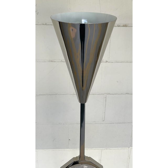 Modern Robert Abbey Modern Geometric Polished Nickel and Gray Quartz Torchiere Floor Lamp For Sale - Image 3 of 5