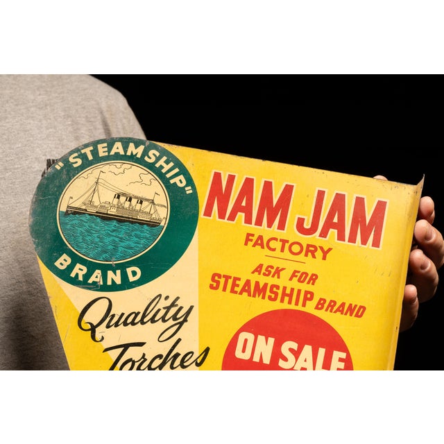 Industrial 1940s Steamship Brand Flashlight Flanged Advertising Sign For Sale - Image 3 of 5