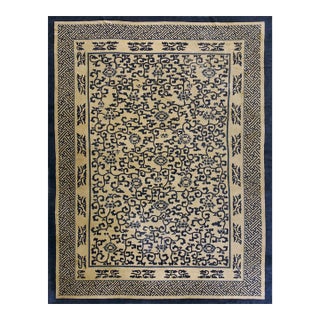 1870s Tan Camel Foliate Greek Key Antique Chinese Peking Wool Rug 8' 10" X11' 6" For Sale