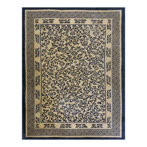 1870s Tan Camel Foliate Greek Key Antique Chinese Peking Wool Rug 8' 10" X11' 6"