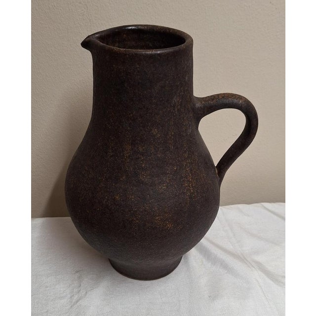 German Handmade Brown Ceramic Handle Vase, 1970s, in Very Good conditions. Designed 1970 to 1979