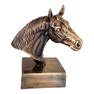 1970s Antique Brass Finish Metal Hand Carved Horse Head Bust Sculptures