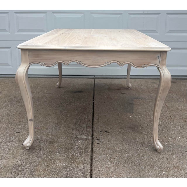 Rustic Whitewashed Knotty Pine French Country Dining Table For Sale - Image 9 of 12