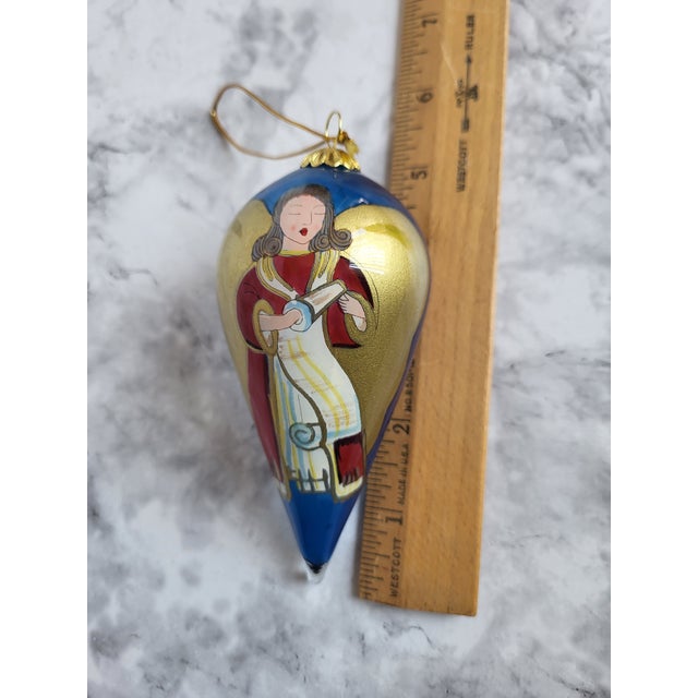 Hand-Painted Li Bien Angel Ornament With Gold & Blue Accents in Gift Box For Sale - Image 11 of 11