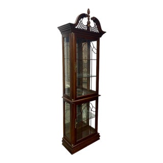 Vintage Solid Cherry Pulaski Chippendale Style Curio Cabinet For Sale