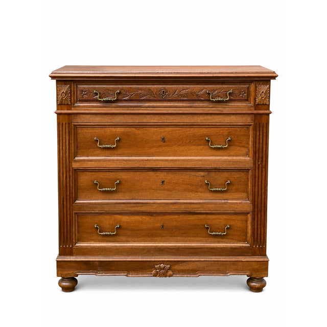Magnificent Neo-Renaissance Henri II commode with an elegant marble top and four drawers. Excellent condition. Dimensions:...