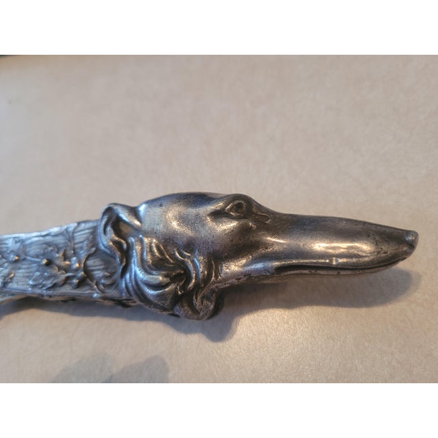 Antique circa 1890 silver-plated figural cigar cutter featuring a beautifully detailed Borzoi / Russian Wolfhound head....
