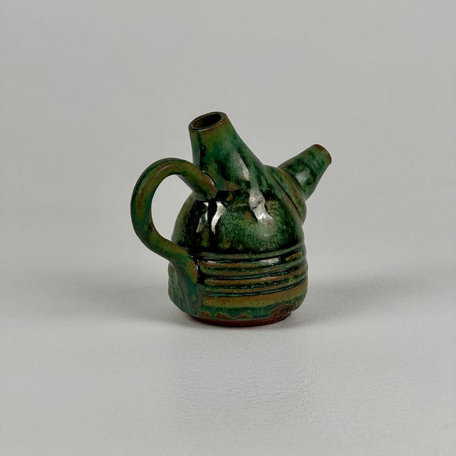 Small Vintage Mid-Century Modern Green Ceramic Pitcher For Sale In New York - Image 6 of 8