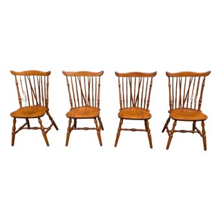 Set of 4 Vintage Windsor Style Spindle Back Dining Chairs For Sale