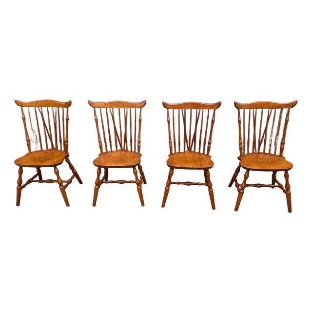 Set of 4 Vintage Windsor Style Spindle Back Dining Chairs For Sale