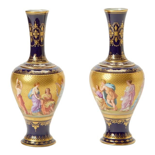 Antique Austrian Porcelain Gilt / Cobalt Blue-Ground Decorative Vase, Circa 1915 For Sale