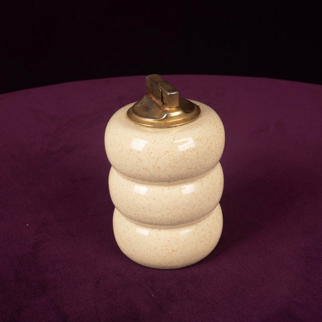 Cream Speckled Ceramic and Brass Table Lighter by Tommaso Barbi, 1970s For Sale - Image 14 of 15