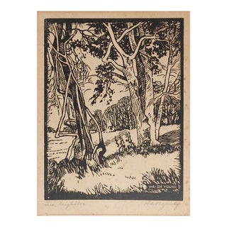 Vintage Harry Anthony DeYoung Tree Neighbors Woodcut Print For Sale